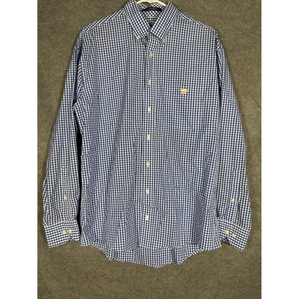 Hog Penny Charleston SC Mens Blue Gingham Button Down Shirt Wrinkle Free Large